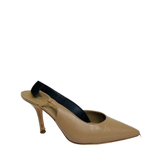 BURBERRY Beige Leather Maria Logo Pointed Toe Slingback Heels Pumps Size 36 US 6